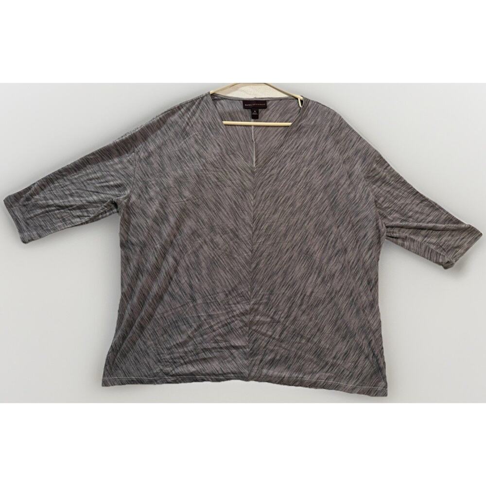 Dana Buchman Striped Knit Blouse Gray Black V-Neck Pullover 3/4 Sleeve XL NWT